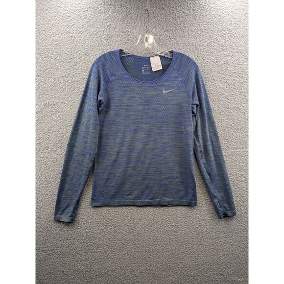 Nike Dri Fit Womens Medium Stretch Blue Long Sleeve Casual Athletic Workout Top - Picture 1 of 10